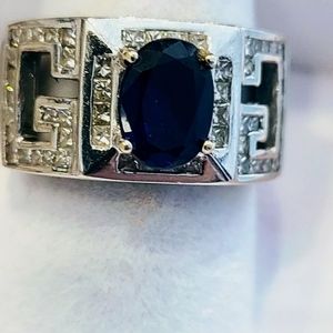 18k Solid WG 8G diamond Sapphire Men Women Ring